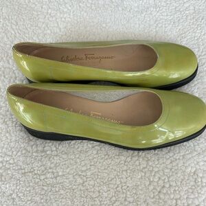 Salvatore Ferragamo Chartreuse Patent Leather Ballet Flats Like New